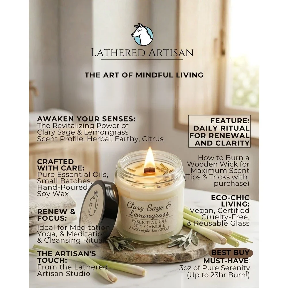 Clary Sage & Lemongrass | Essential Oil | 3 oz Jar Candle